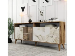 Aparador Milan 180 mármol blanco color nogal 180x35x78.6 cm