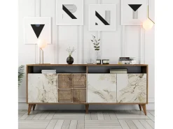 Aparador Milan 180 mármol blanco color nogal 180x35x78.6 cm
