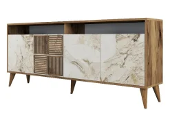 Aparador Milan 180 mármol blanco color nogal 180x35x78.6 cm