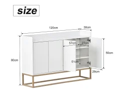 Aparador minimalista moderno con 4 puertas y estructura de metal para comedor, salón, cocina, Blanco, 120×30×80cm