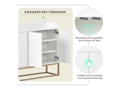 Aparador minimalista moderno con 4 puertas y estructura de metal para comedor, salón, cocina, Blanco, 120×30×80cm