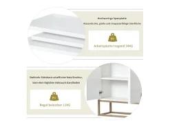 Aparador minimalista moderno con 4 puertas y estructura de metal para comedor, salón, cocina, Blanco, 120×30×80cm