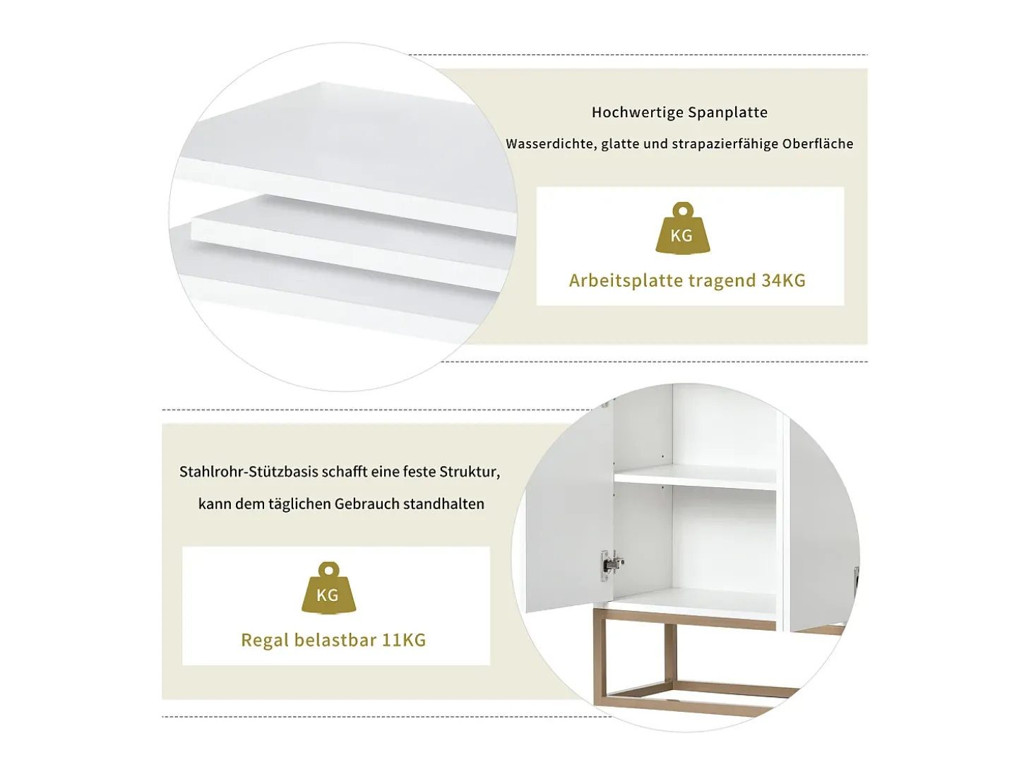 Aparador minimalista moderno con 4 puertas y estructura de metal para comedor, salón, cocina, Blanco, 120×30×80cm