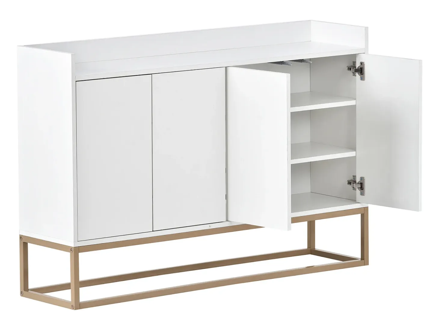 Aparador minimalista moderno con 4 puertas y estructura de metal para comedor, salón, cocina, Blanco, 120×30×80cm