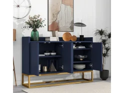 Aparador minimalista moderno de 4 puertas sin tiradores (azul marino)