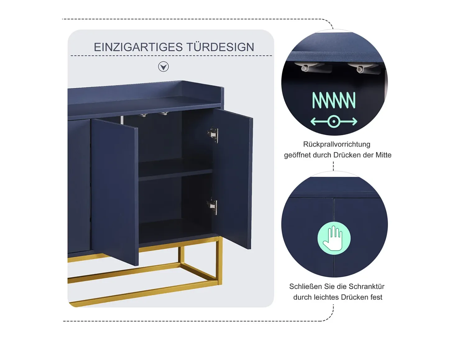 Aparador minimalista moderno de 4 puertas sin tiradores (azul marino)