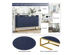 Aparador minimalista moderno de 4 puertas sin tiradores (azul marino)