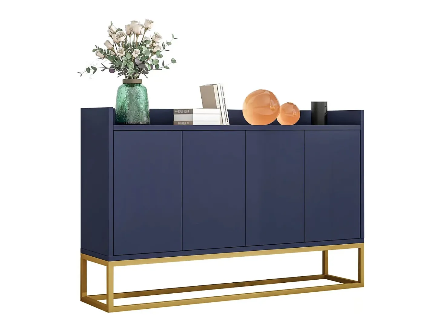 Aparador minimalista moderno de 4 puertas sin tiradores (azul marino)
