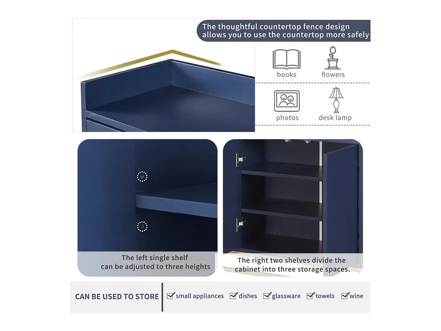 Aparador minimalista moderno de 4 puertas sin tiradores (azul marino)