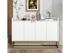 Aparador minimalista moderno, 4 puertas sin tiradores, para salón, cocina, MDF, blanco (120x30x80 cm)