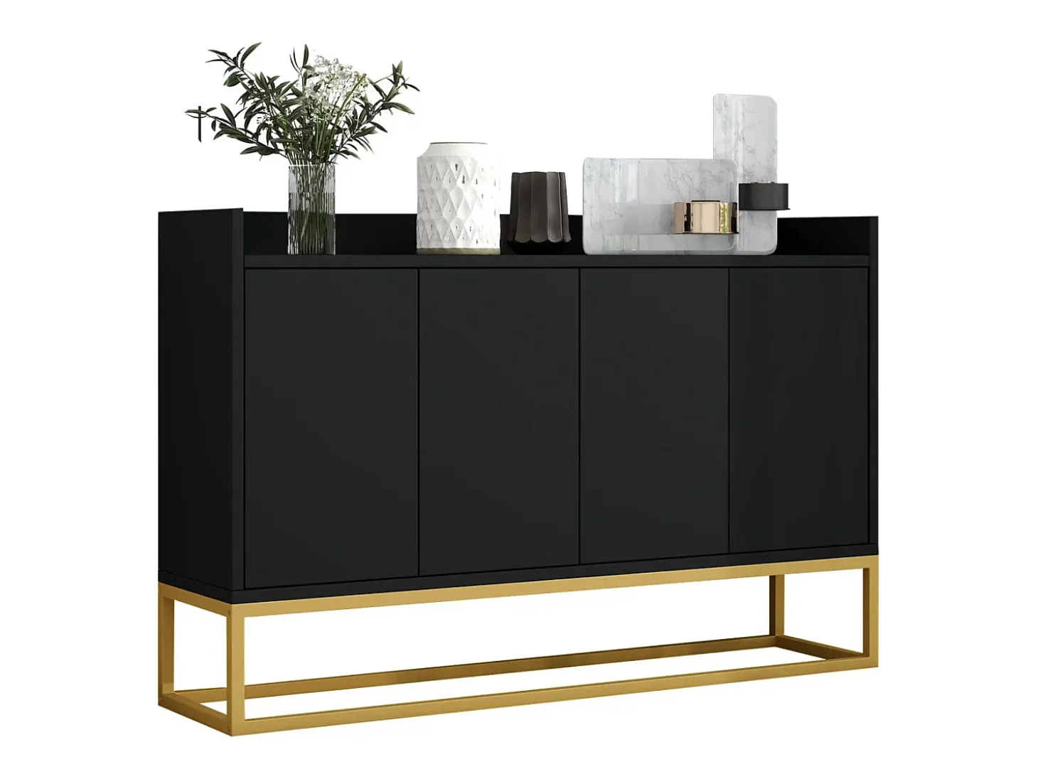 Aparador minimalista moderno de 4 puertas sin tiradores (negro)