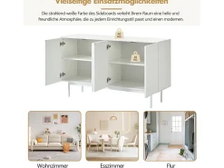 Aparador minimalista moderno con 4 puertas curvas, MDF, blanco (145x80x40 cm)