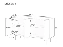 Aparador minimalista 140x42x80 cm, con 4 puertas, para comedor y salón, color blanco