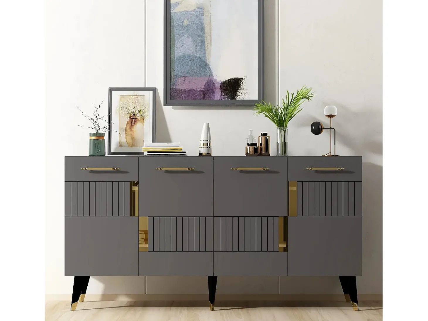 Aparador Moda Antracita dorado150x40x79 cm