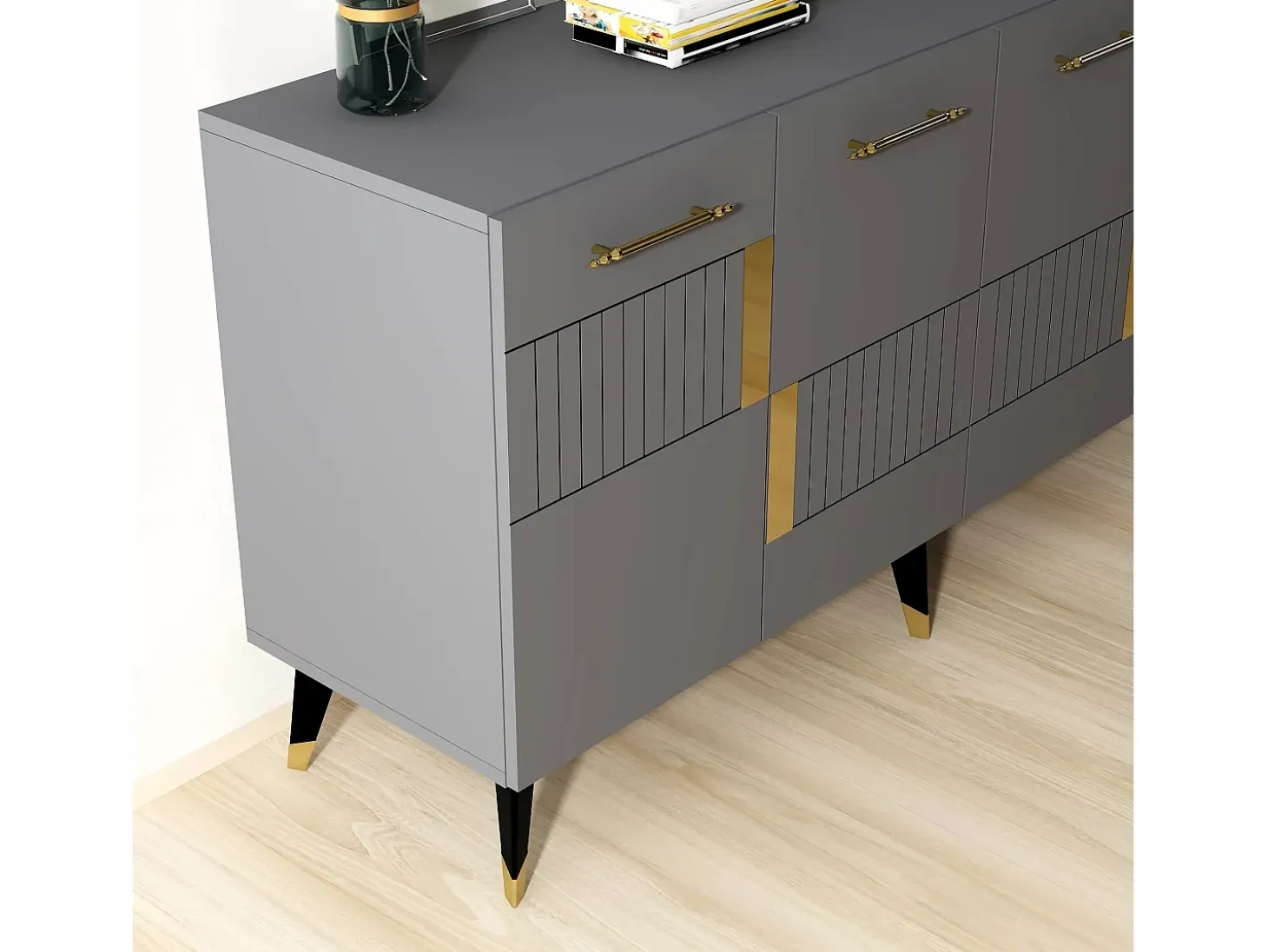 Aparador Moda Antracita dorado150x40x79 cm