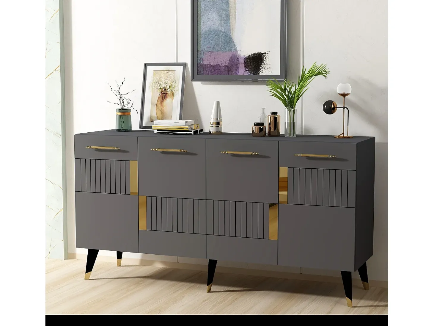 Aparador Moda Antracita dorado150x40x79 cm