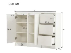 Aparador moderno - 2 puertas y 3 cajones - con estantes ajustables - Blanco