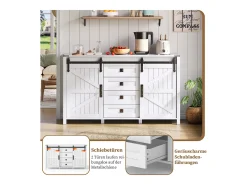 Aparador moderno - 137 x 40 x 81,5 cm - con 2 puertas correderas + 4 cajones - MDF - Blanco