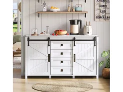 Aparador moderno - 137 x 40 x 81,5 cm - con 2 puertas correderas + 4 cajones - MDF - Blanco