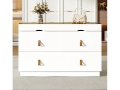 Aparador moderno - 120 x 40 x 78 cm - con 6 cajones - fabricado en vidrio templado de seguridad y aglomerado - blanco