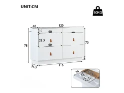 Aparador moderno - 120 x 40 x 78 cm - con 6 cajones - fabricado en vidrio templado de seguridad y aglomerado - blanco