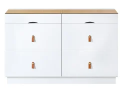 Aparador moderno - 120 x 40 x 78 cm - con 6 cajones - fabricado en vidrio templado de seguridad y aglomerado - blanco