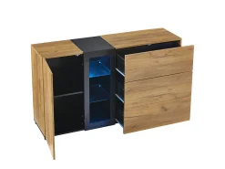 Aparador moderno - 140 x 40 x 80 cm - con 3 cajones + 1 puerta + 3 espacios de almacenamiento - tablero de partículas - natural
