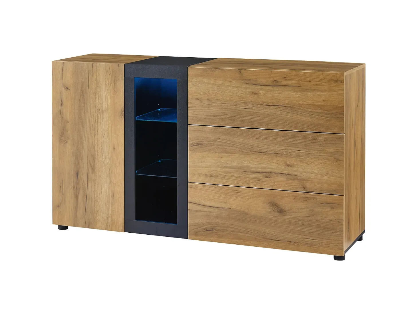 Aparador moderno - 140 x 40 x 80 cm - con 3 cajones + 1 puerta + 3 espacios de almacenamiento - tablero de partículas - natural