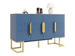 Aparador moderno - 140 x 40 x 80 cm - con 4 puertas y 2 estantes ajustables - patas doradas - MDF + metal - azul