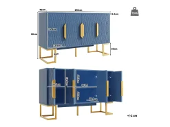 Aparador moderno - 140 x 40 x 80 cm - con 4 puertas y 2 estantes ajustables - patas doradas - MDF + metal - azul