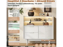 Aparador moderno - 80 x 35 x 80 cm - con 2 cajones + 1 puerta de madera + 2 puertas correderas de cristal - MDF - blanco