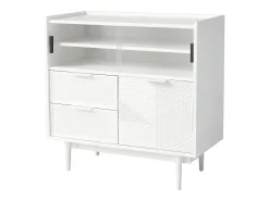 Aparador moderno - 80 x 35 x 80 cm - con 2 cajones + 1 puerta de madera + 2 puertas correderas de cristal - MDF - blanco