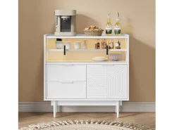 Aparador moderno - 80 x 35 x 80 cm - con 2 cajones + 1 puerta de madera + 2 puertas correderas de cristal - MDF - blanco