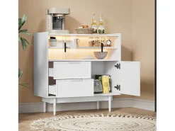 Aparador moderno - 80 x 35 x 80 cm - con 2 cajones + 1 puerta de madera + 2 puertas correderas de cristal - MDF - blanco