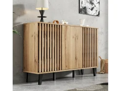 Aparador moderno - 150 x 40 x 95 cm - mesa auxiliar de salón - con 3 puertas + 6 estantes independientes - aglomerado - natural