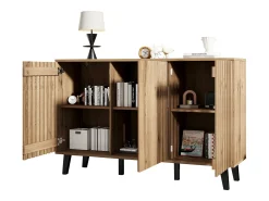 Aparador moderno - 150 x 40 x 95 cm - mesa auxiliar de salón - con 3 puertas + 6 estantes independientes - aglomerado - natural