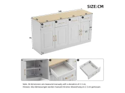 Aparador moderno - 140 x 40 x 75 cm - con 4 cajones + 4 puertas - para comedor y salón - aglomerado - blanco