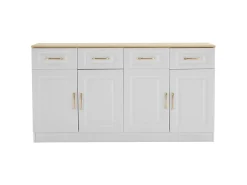 Aparador moderno - 140 x 40 x 75 cm - con 4 cajones + 4 puertas - para comedor y salón - aglomerado - blanco