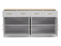 Aparador moderno - 140 x 40 x 75 cm - con 4 cajones + 4 puertas - para comedor y salón - aglomerado - blanco