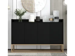 Aparador Moderno 120 x 30 x 80 cm - Aparador Estilo Minimalista con 4 Puertas para Comedor, Salón, Cocina - Negro