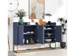 Aparador Moderno 120 x 30 x 80 cm - Aparador Estilo Minimalista con 4 Puertas para Comedor, Salón, Cocina - Azul Marino