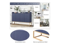 Aparador Moderno 120 x 30 x 80 cm - Aparador Estilo Minimalista con 4 Puertas para Comedor, Salón, Cocina - Azul Marino