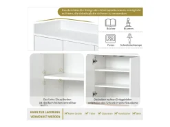 Aparador Moderno 120 x 30 x 80 cm - Aparador Estilo Minimalista con 4 Puertas para Comedor, Salón, Cocina - Blanco