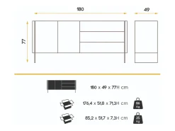 Aparador moderno Belina 2 puertas 3 cajones lacado blanco y cristal templado 180 cm