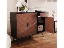 Aparador moderno con 1 cajón y estantes regulables, fabricado en MDF y tablero de partículas, color negro y madera (90x30x71,5 cm)