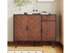 Aparador moderno con 1 cajón y estantes regulables, fabricado en MDF y tablero de partículas, color negro y madera (90x30x71,5 cm)