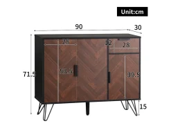 Aparador moderno con 1 cajón y estantes regulables, fabricado en MDF y tablero de partículas, color negro y madera (90x30x71,5 cm)