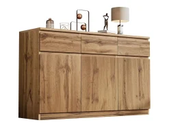 Aparador moderno con 3 cajones y 3 puertas - 135 x 40 x 81 cm - Tablero de partículas - para comedor - Color madera