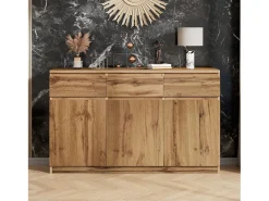 Aparador moderno con 3 cajones y 3 puertas - 135 x 40 x 81 cm - Tablero de partículas - para comedor - Color madera