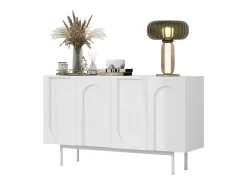 Aparador moderno con 4 puertas - 140 x 42 x 80 cm - madera MDF - color blanco